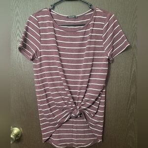 Pink Clover Burgundy and White Striped Tee
